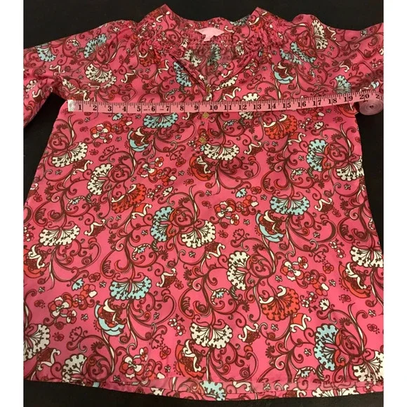 Lilly Pulitzer Elsa Hotty Pink Ring My Chime Silk Top - Size Medium - Picture 8 of 12